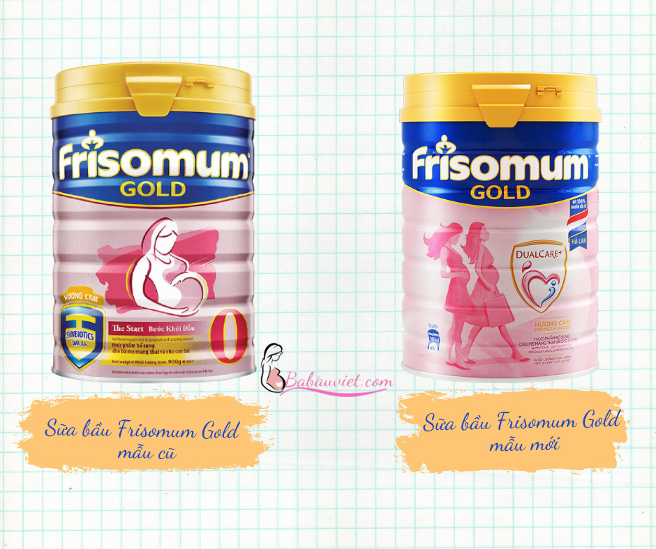 Mẫu cũ và mẫu mới của Sữa bầu Frisomum gold