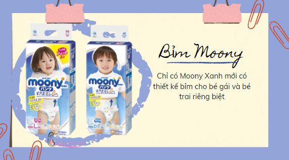 Bỉm Moony có thiết kế riêng cho bé gái và bé trai riêng biệt