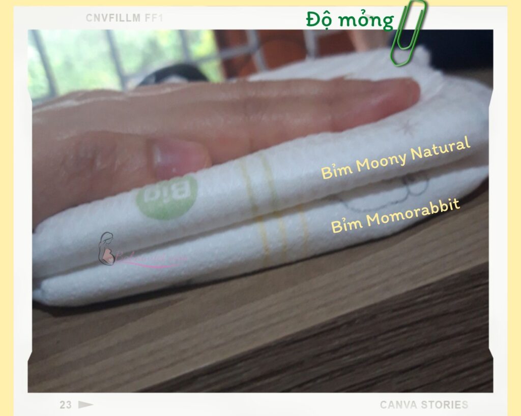 So sánh độ mỏng của bỉm Momo rabbit và Moony