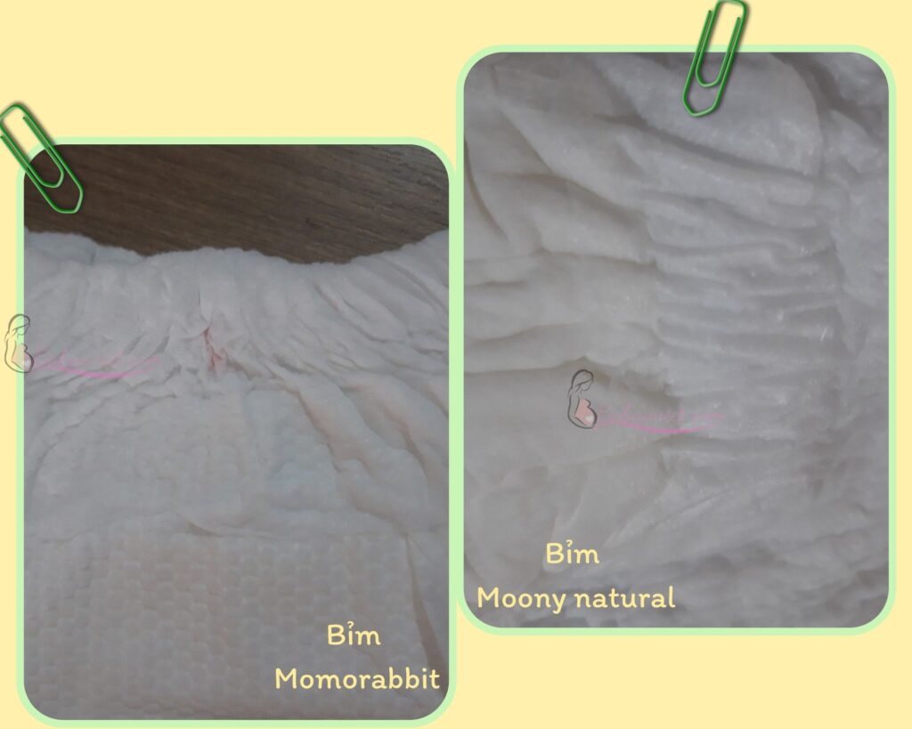 So sánh Độ mềm của phần chun lưng và đùi của bỉm Momorabbit và Moony tatural