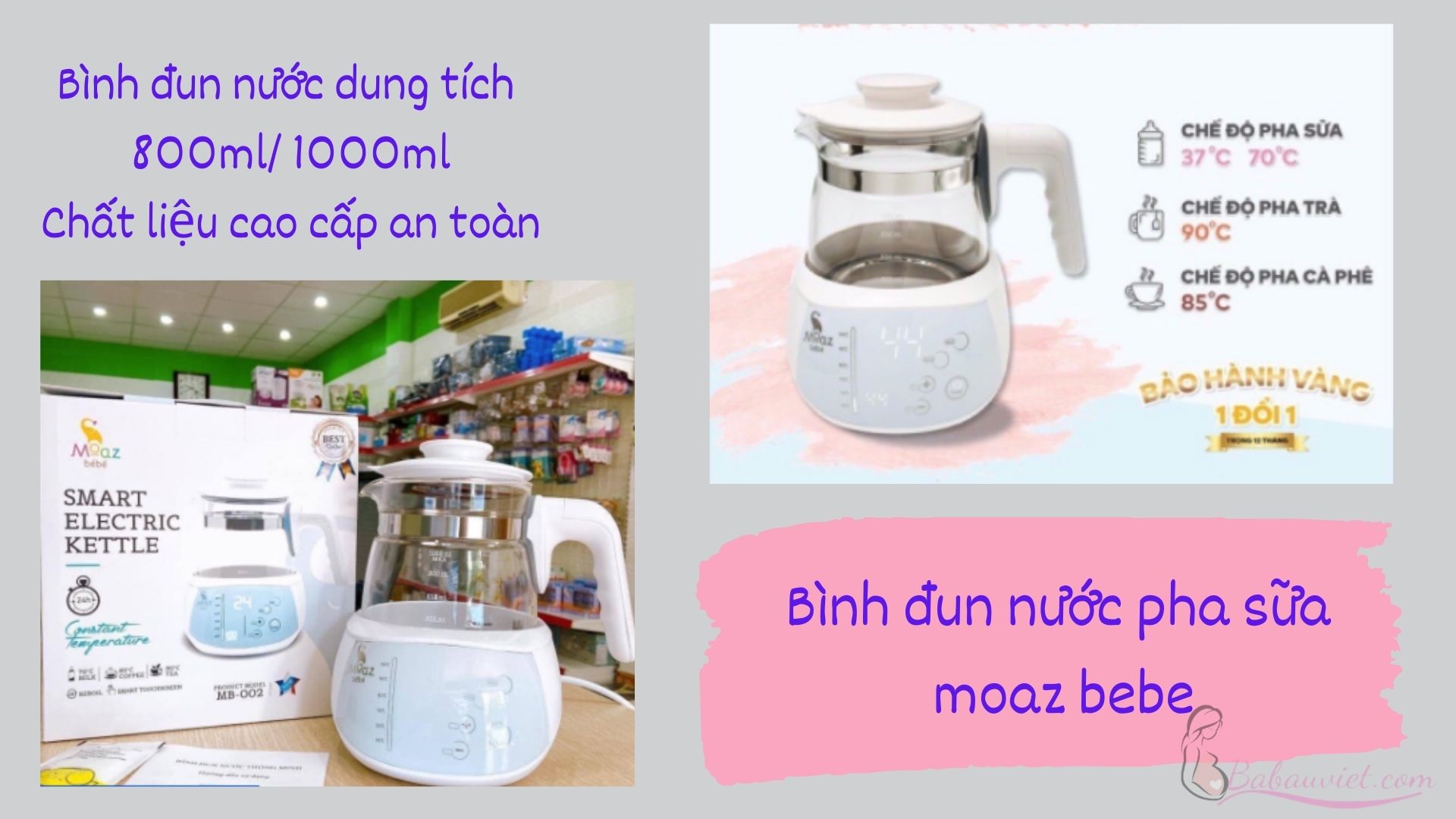 Top bình đun nước pha sữa cho bé tốt nhất: Bình đun nước pha sữa moaz bebe