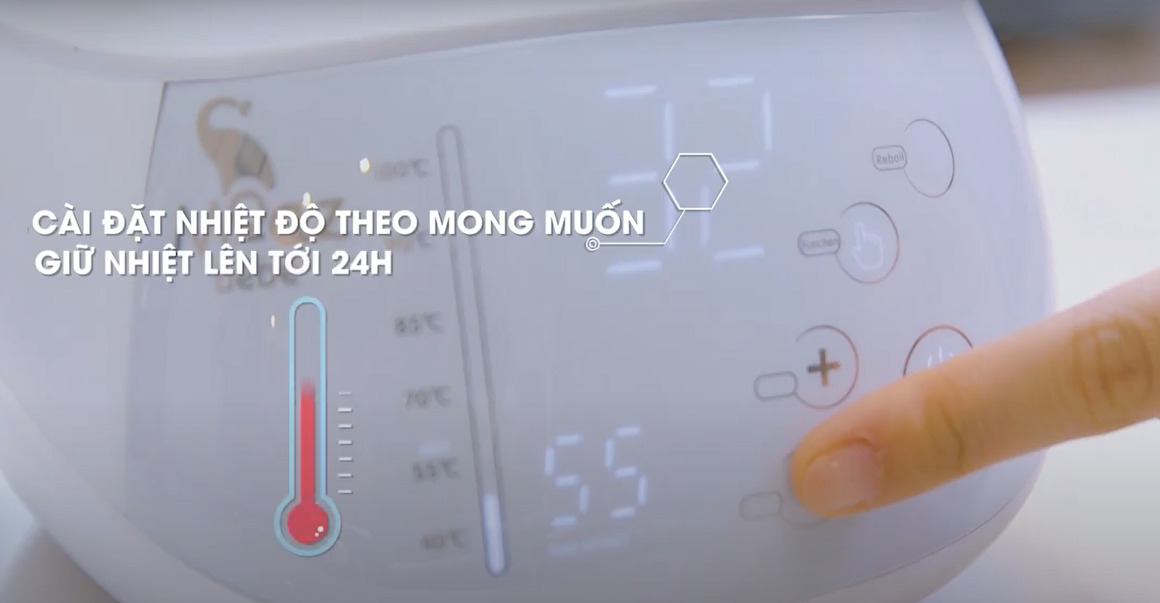 Chức năng cài đặt nhiệt độ theo mong muốn của máy đun nước pha sữa Moaz Bebe 002