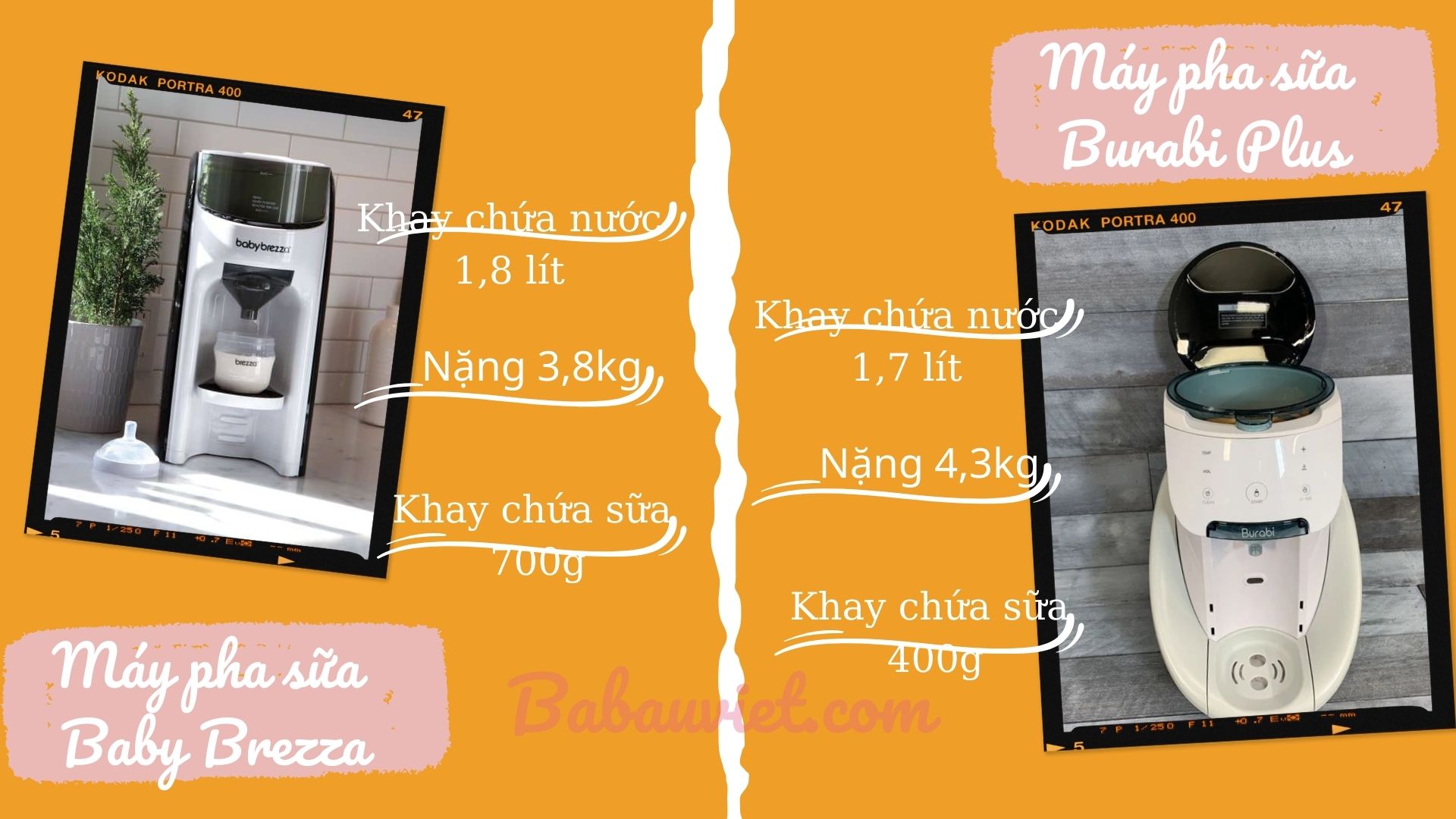 So sánh thiết kế của máy pha sữa Burabi và Baby Brezza
