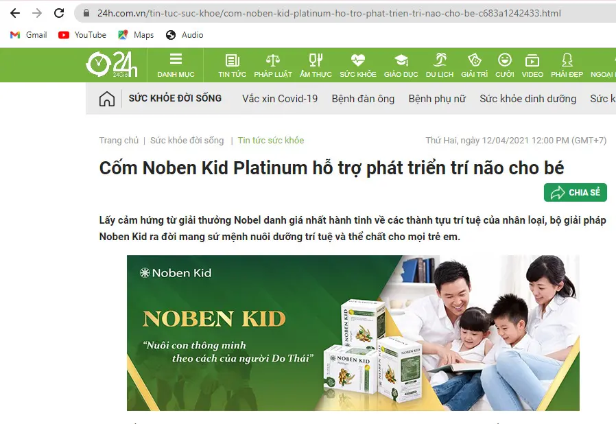 Cốm trí não Noben Kid lừa đảo